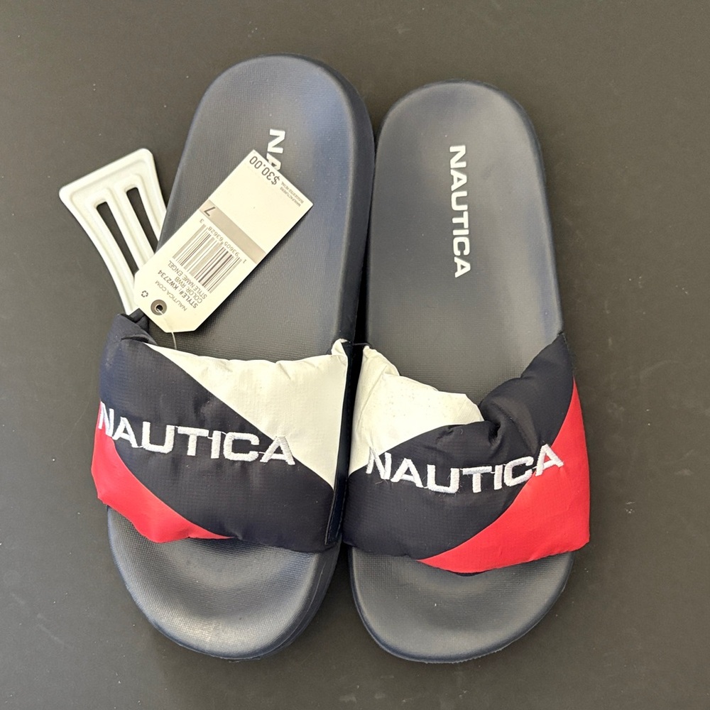 Nautica Blue and Red Slide Sandals